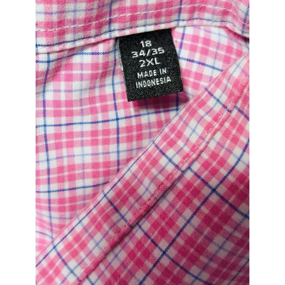 Ralph Lauren Shirt Mens 18/34-35 Pink Plaid Regular Fit Stretch 2XL Button Up LS